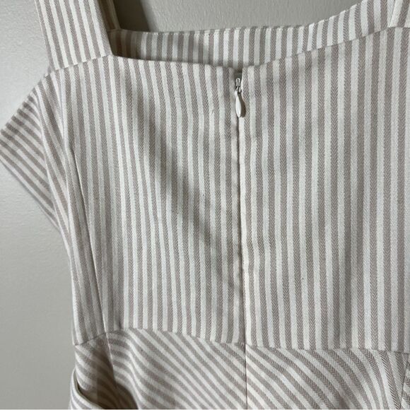 12P Ann Taylor Sleeveless Striped Linen Blend Belted Midi Dress - Picture 9 of 10